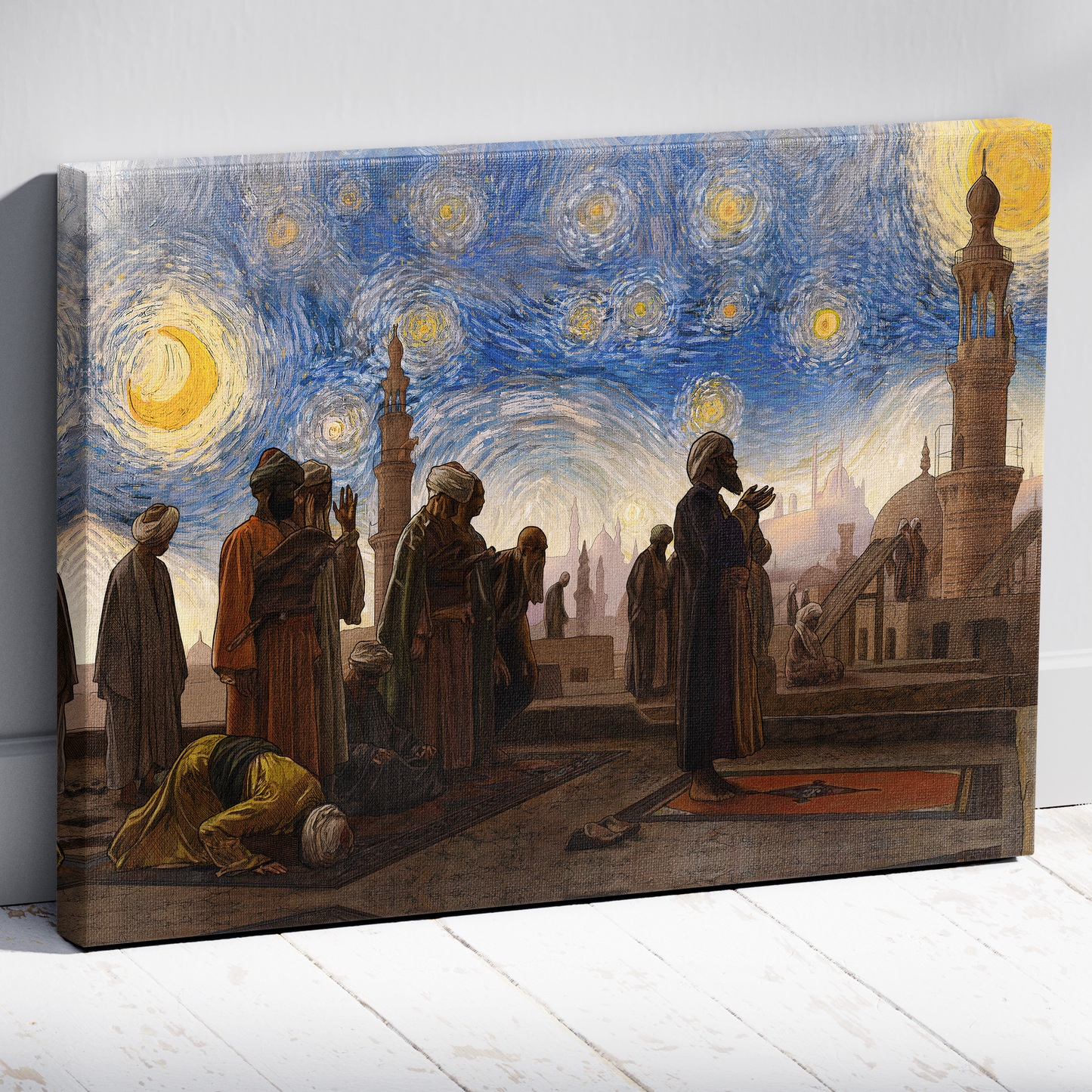 Starry Night Salah Wooden Framed Canvas
